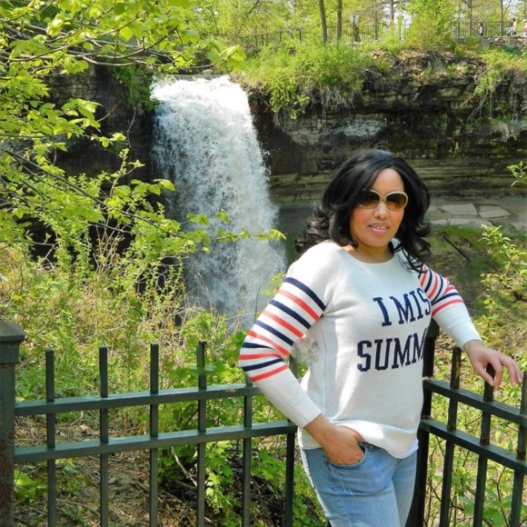 "I Miss Summer" Sweater sz L red, white, blue - Picture 7 of 7